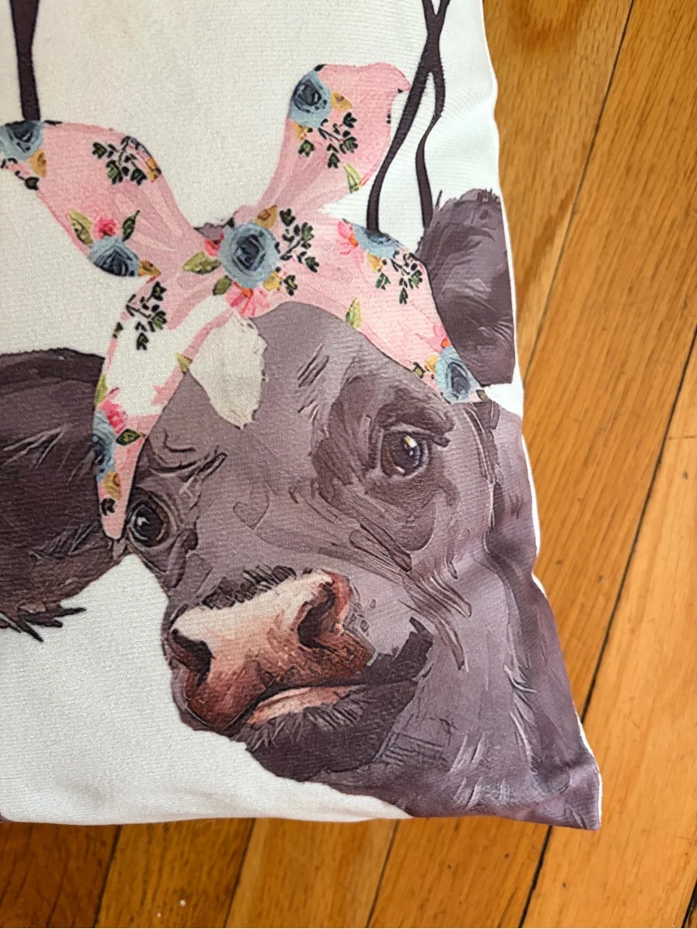 NEW Hay Girl Hay Decorative Cow Throw Pillow Case zipper White Pink Floral